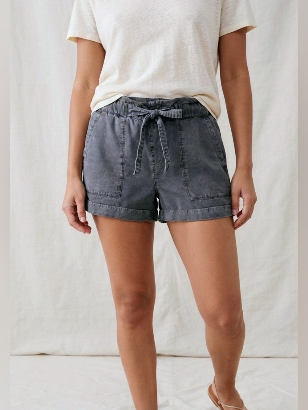 Aerie Charcoal Grey Lyocell Paperbag Waist Utility Shorts Belted XS
